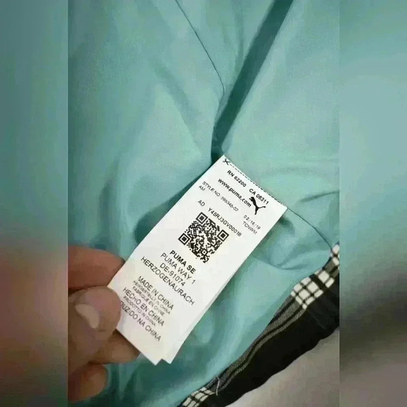 PUMA x RHUDE Black White Check Cotton Stretch Velvet Long Raincoat Jacket  Small - Picture 7 of 12